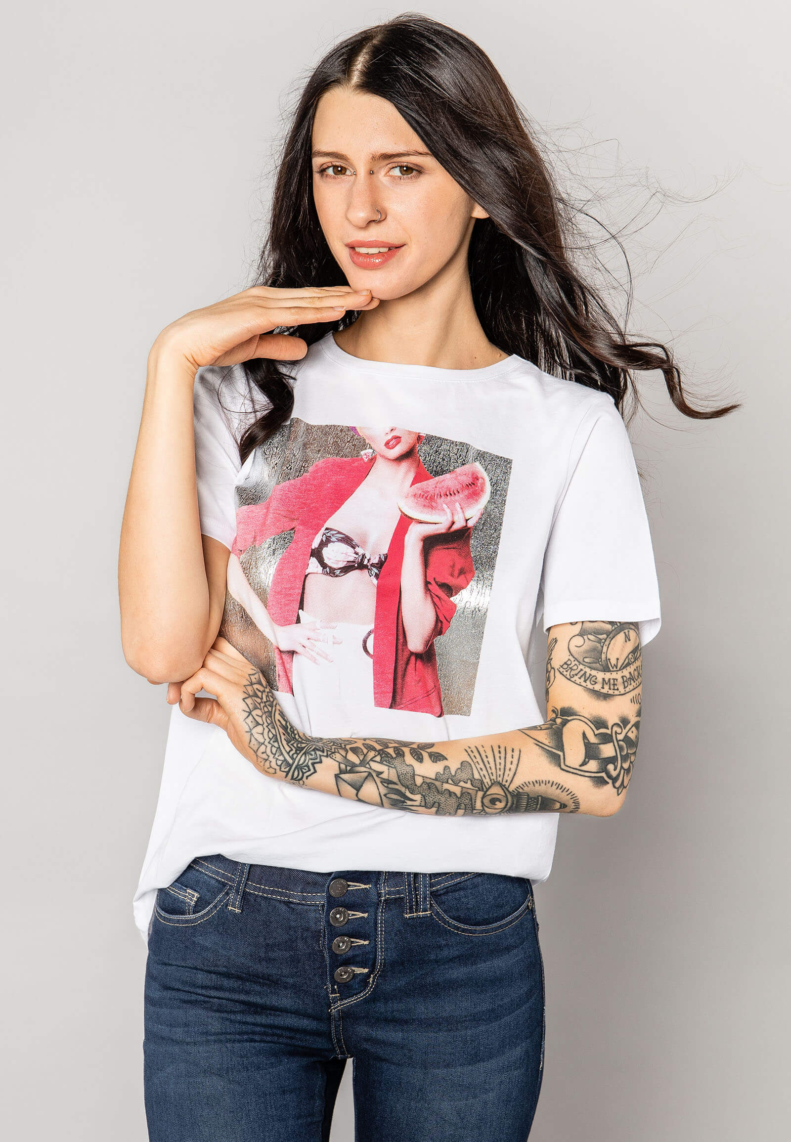 Damen Shirt mit Metallic Print