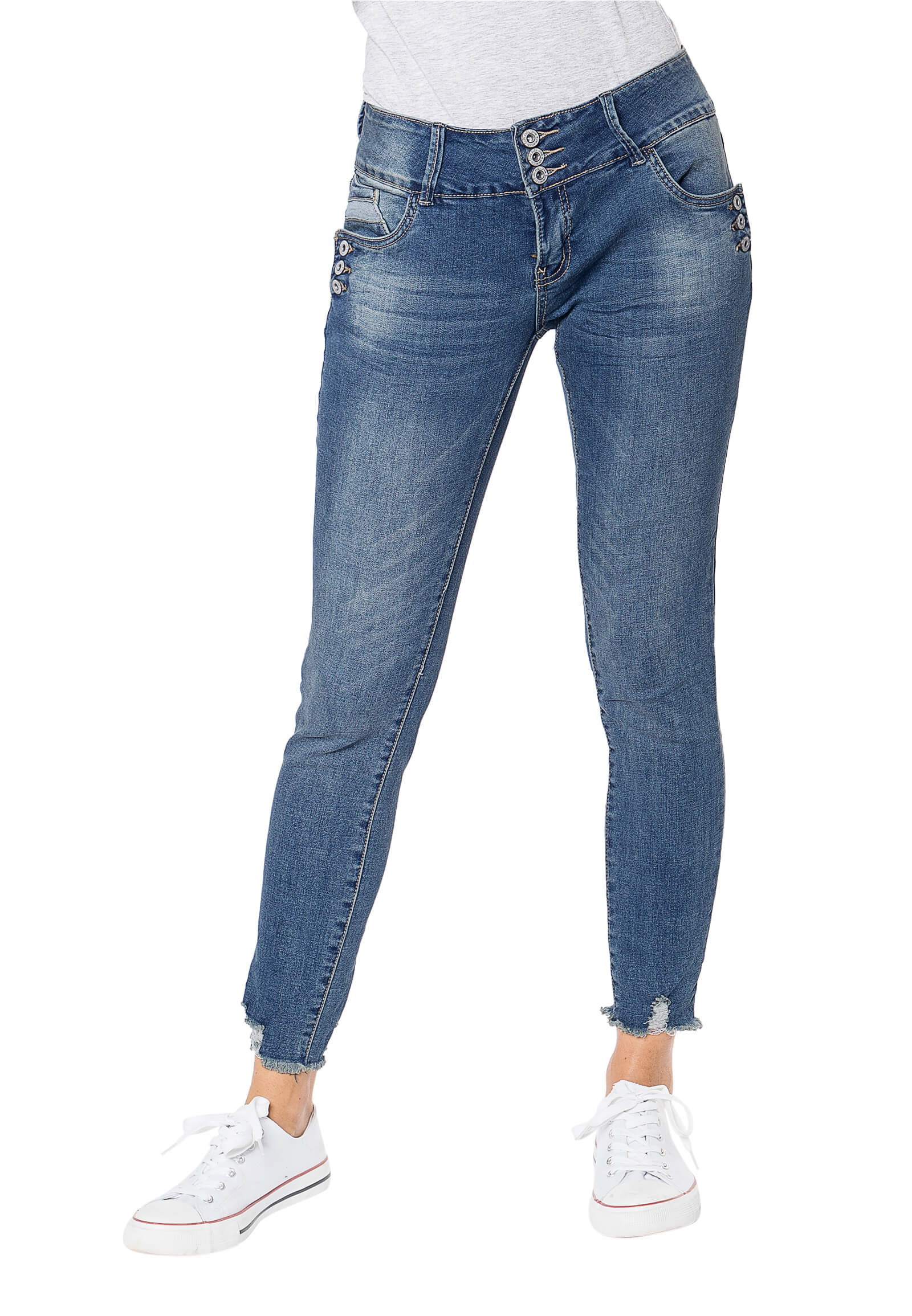 Skinny Jeans mit Knopfdetail